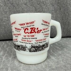 Vintage Anchor Hockkng Fire King C.B'er Milk Glass Trucker Coffee Mug 1970’s